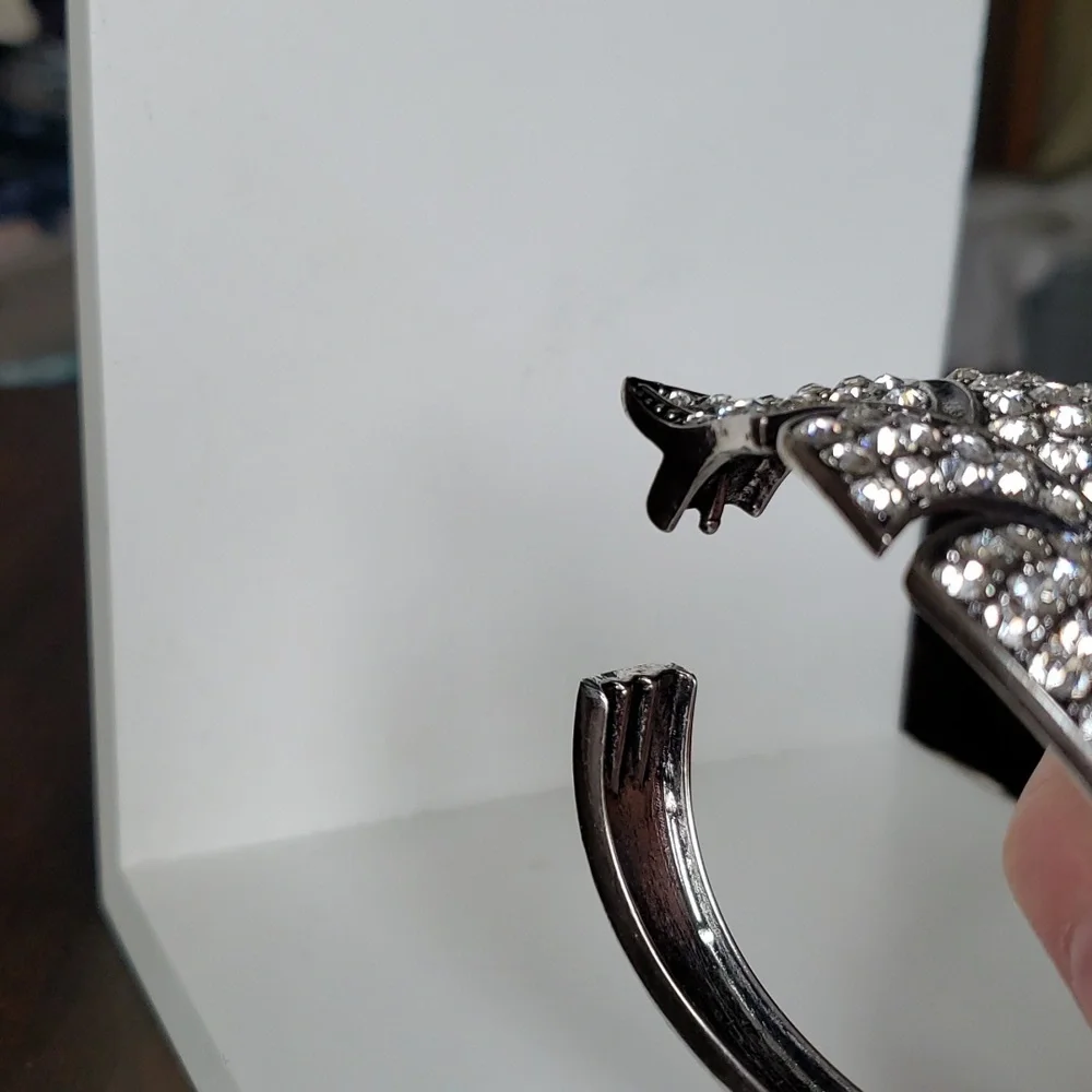 Silver Tone Jewel Encrusted Leaf Hinged  Bracelet